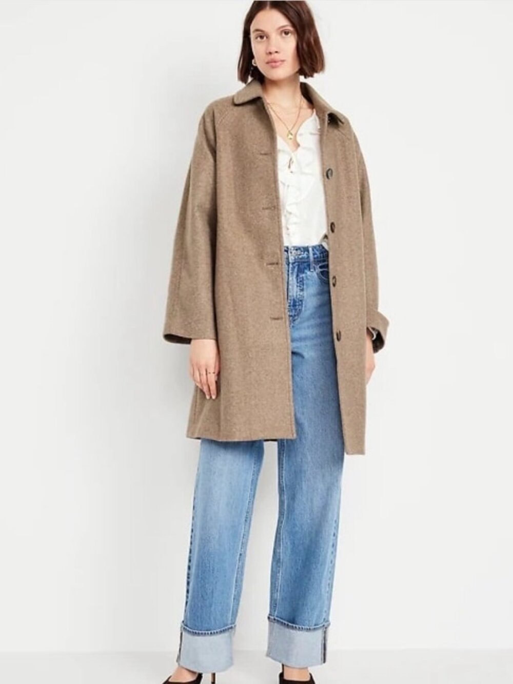 Old Navy Relaxed Button-Front Mac Coat Textured Tan Large